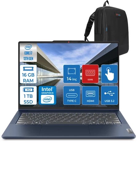 Lenovo Ideapad Slim 5 Intel Core I7 13620H 16GB Lpddr5 1tb SSD WIN11HOME 14" OLED Wuxga IPS Dokunmatik Bilgisayar ID83KX003TTRP02 + Zettaçanta