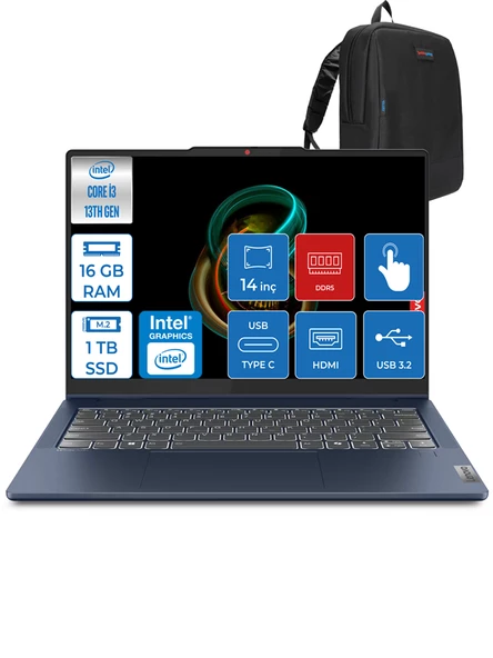 Lenovo Ideapad Slim 5 Intel Core I5 13420H 16GB Lpddr5 1tb SSD WIN11HOME 14" Wuxga IPS Dokunmatik Bilgisayar ID83KX004FTRP02 + Zettaçanta