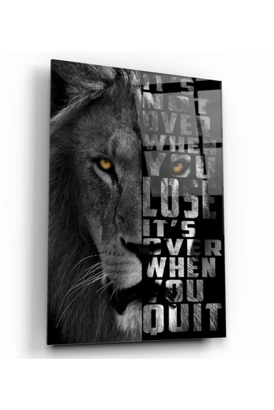 Aslan Motivasyon Dekoratif ve Modern Cam Tablo