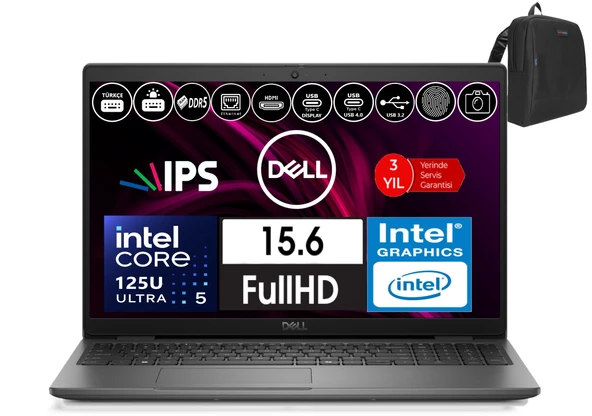 Dell Latitude 3550 Intel Core Ultra 5 125U 32GB Ddr5 1tb SSD  15.6" Fhd IPS Freedos Taşınabilir Bilgisayar WXCTO3550125_VP08+ZETTAÇANTA