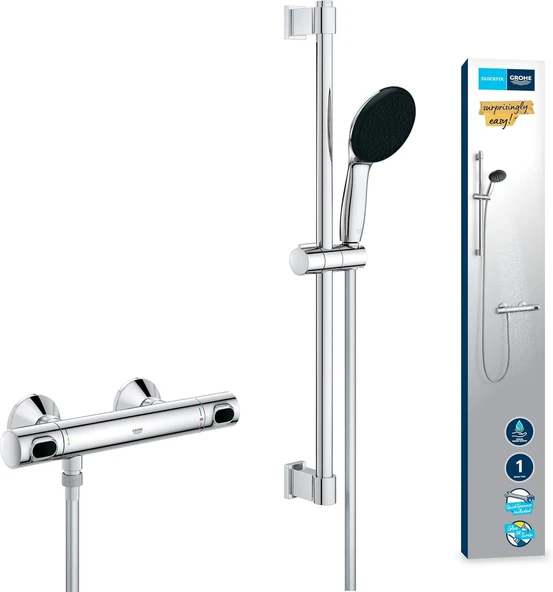 GROHE Precision Flow Termostatik Duş Bataryası ve Vitalio Start 110 Sürgülü Duş Seti