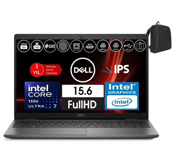 Dell Latitude 3550 Intel Core Ultra 7 155U 64GB Ddr5 1tb SSD  15.6" Fhd IPS WINDOWS11PRO Taşınabilir Bilgisayar WXCTO355015_VP43+ZETTAÇANTA