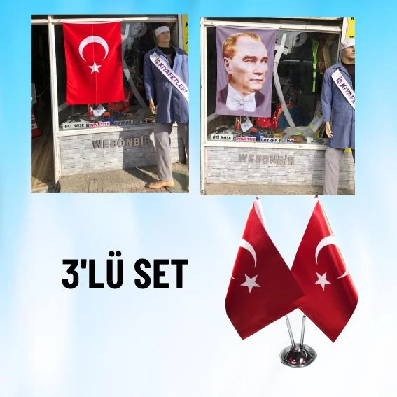 3'LÜ SET_2Lİ BAYRAK+ BAYRAK+ ATATÜRK POSTERİ - 2