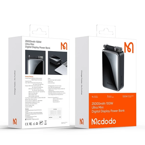 Mcdodo MC-0561 100W 25000mAh Dijital Ekranlı Powerbank - Siyah - 7