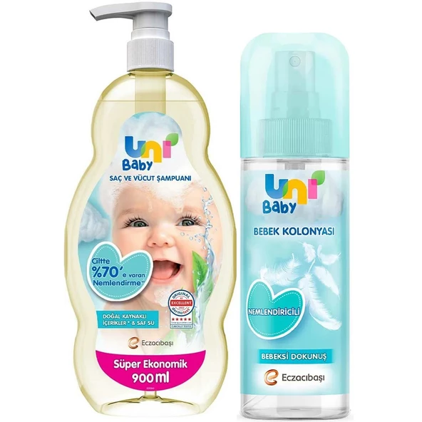 Uni Baby Saç Ve Vücut Şampuanı 900 ml + Uni Baby Bebeksi Dokunuş Kolonya 150 ml