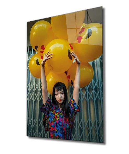 Sarı Balon Dekoratif ve Modern Cam Tablo Yellow Ballons