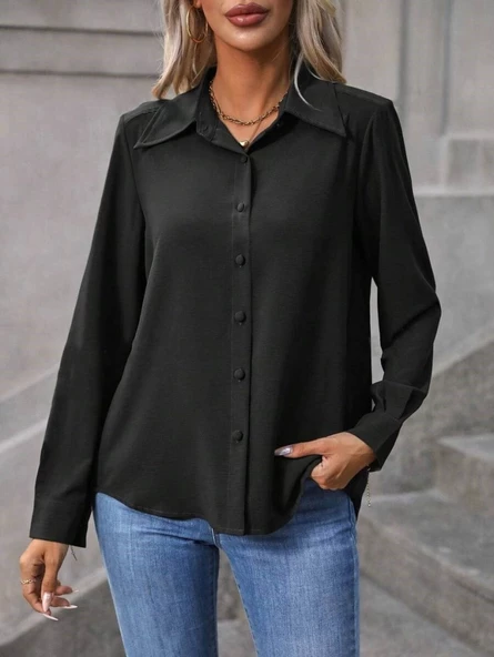 Kadın Uzun Kollu Yakalı önden Düğmeli Aerobin Gömlek - 3