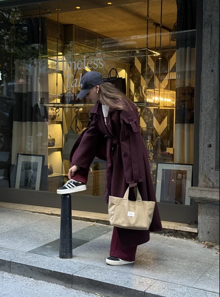 Bordo Kolları Cep Detaylı Premium Kaban - 7