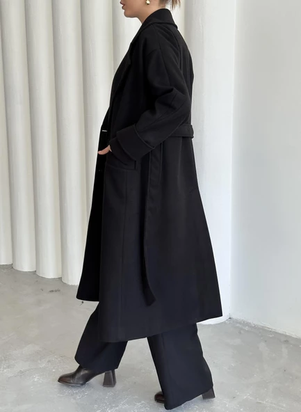 Siyah New Tokyo Uzun Kaşe Kaban - 3