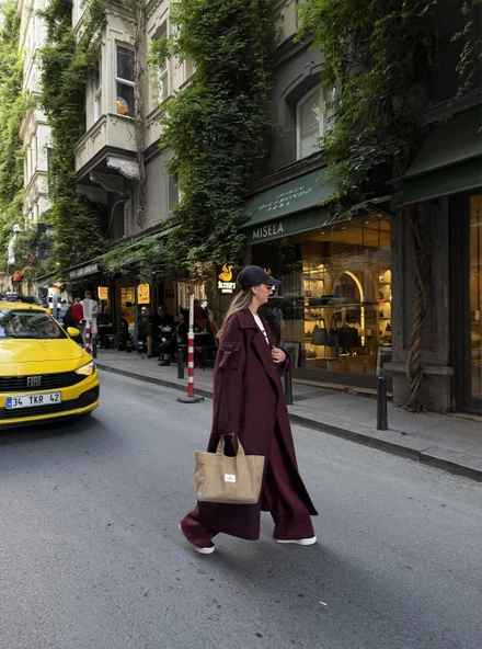 Bordo Kolları Cep Detaylı Premium Kaban - 12