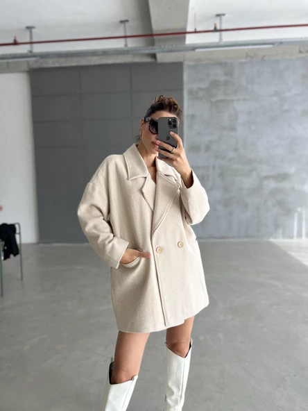 Taş 1. Sınıf Kalite Balık Sırtı Oversize Kaşe Kaban - 4