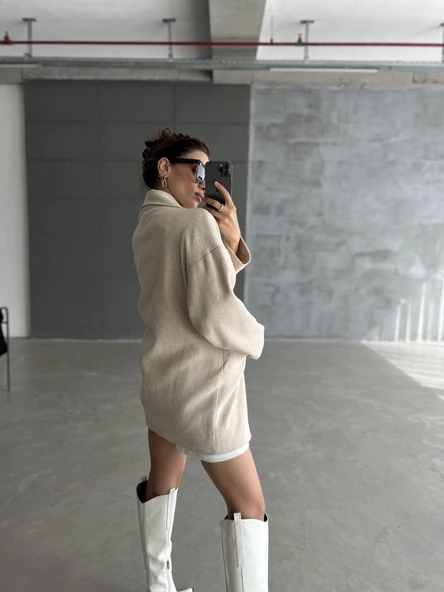 Taş 1. Sınıf Kalite Balık Sırtı Oversize Kaşe Kaban - 10