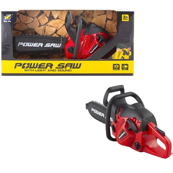 Power Saw Oyuncak Pilli Sesli Motorlu Testere Hızar Ağaç Motoru - Kırmızı