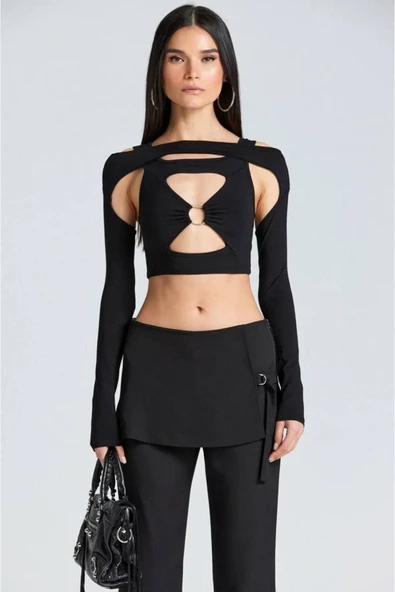 For Pretty Halka Detay Ikili Crop Bluz