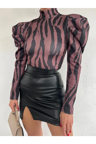 For Pretty Leopar Desenli Dalgıç Bluz