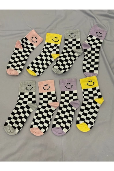 For Pretty 4'Lü Dama Desenli Renkli Kolej Çorap