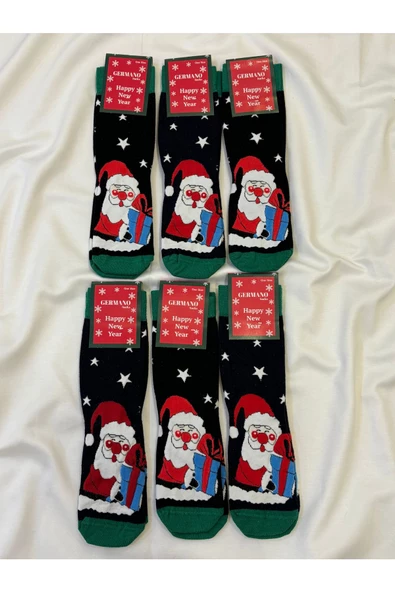 For Pretty 6'Lı Yılbaşı Christmas Temalı Unısex Noel Baba Figürlü Çorap