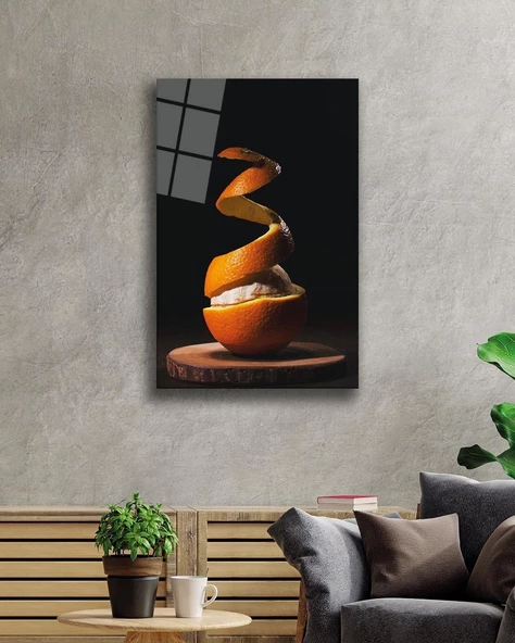 Portakal Dekoratif ve Modern Cam Tablo Orange