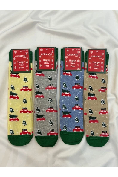 For Pretty 4'Lü Yılbaşı Christmas Temalı Unısex Çok Renkli Çorap