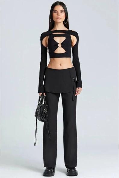 For Pretty Halka Detay Ikili Crop Bluz - 4
