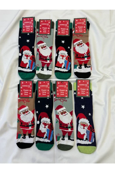 For Pretty 8'Li Yılbaşı Christmas Temalı Unısex Çok Renkli Noel Baba Figürlü Çorap
