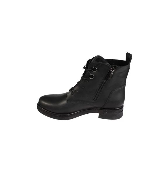 YAZKIŞ Kadın Siyah Ten Cilt Düğmeli Bağcıklı 13cm Bilek Boyu 3cm Düz Taban Bot - Resim 7