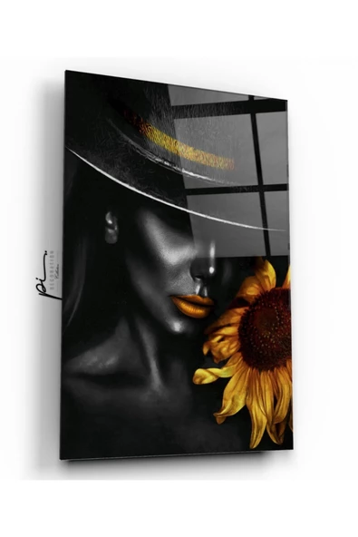 Şapkalı Kadın Dekoratif ve Modern Cam Tablo ürün görseli