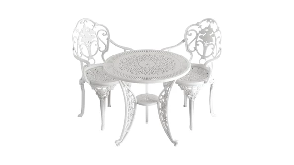 Ferforje görünümlü Plastik Yuvarlak Isparta Masa Sandalye Takımı 1 Masa 2 Sandalye Balkon, Bahçe Mobilyası - 4