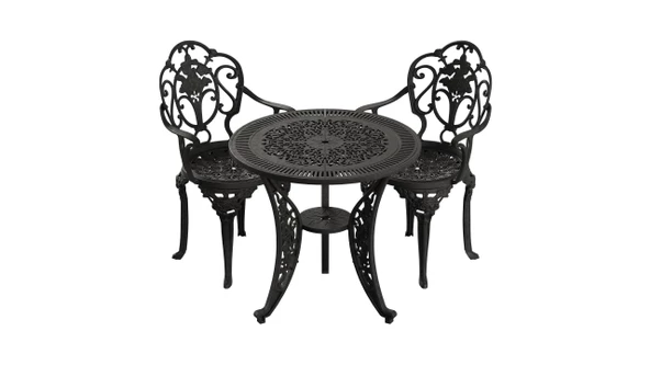 Ferforje görünümlü Plastik Yuvarlak Isparta Masa Sandalye Takımı 1 Masa 2 Sandalye Balkon, Bahçe Mobilyası - 3