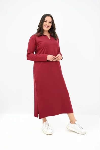 Kadın Büyük Beden Uzun Kollu Yaka Detaylı Elbise 5283-25 - 11