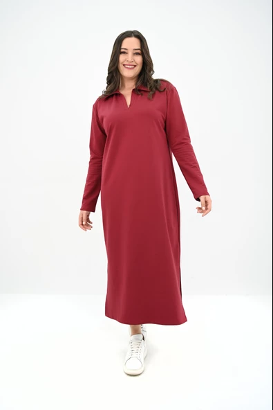 Kadın Büyük Beden Uzun Kollu Yaka Detaylı Elbise 5283-25 - 8
