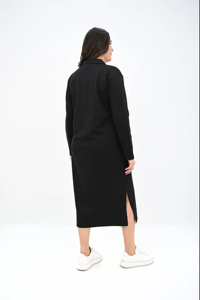 Kadın Büyük Beden Uzun Kollu Yaka Detaylı Elbise 5283-25 - 6