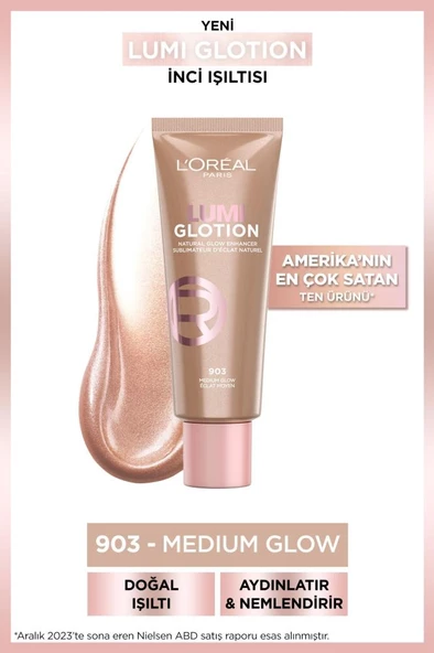 L'Oreal Paris Glotion All-in-one Doğal Işıltı 903 - Medium Glow 40 ml  Highlighter, Likit Aydınlatıcı