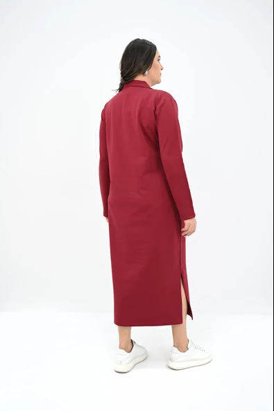 Kadın Büyük Beden Uzun Kollu Yaka Detaylı Elbise 5283-25 - 12