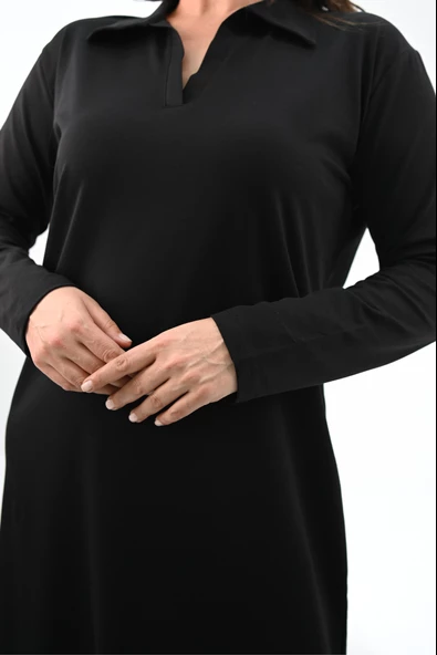 Kadın Büyük Beden Uzun Kollu Yaka Detaylı Elbise 5283-25 - 7