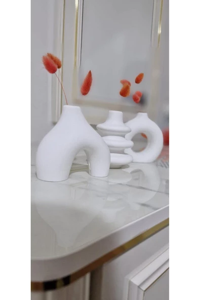 Minimal Vazo Set 3'lü Bohem Biblo Minyatür Dekoratif Dayanıklı Beton Set