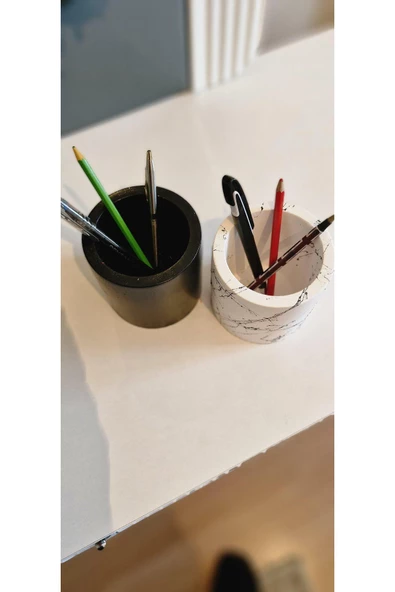 2 Ürün Bir Arada Mermer Desenli Ve Siyah Dekoratif Masa Üstü ve Banyo Organizerliği - 3