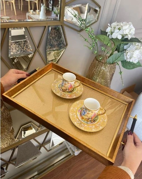Sembol Desenli Lüx Sunum Tepsisi 47x30 cm Altın-102 LUXTRAY-102 - 4