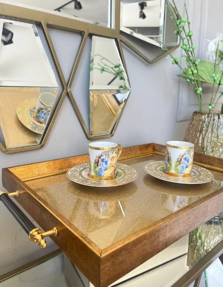 Sembol Desenli Lüx Sunum Tepsisi 47x30 cm Altın-102 LUXTRAY-102 - 3