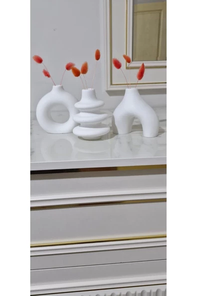 Minimal Vazo Set 3'lü Bohem Biblo Minyatür Dekoratif Dayanıklı Beton Set - 8