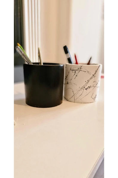 2 Ürün Bir Arada Mermer Desenli Ve Siyah Dekoratif Masa Üstü ve Banyo Organizerliği