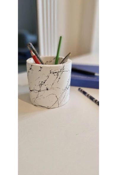 Mermer Desenli Dekoratif Masa Üstü ve Banyo Organizerliği, Kalemlik, Çok Amaçlı Düzenleyici