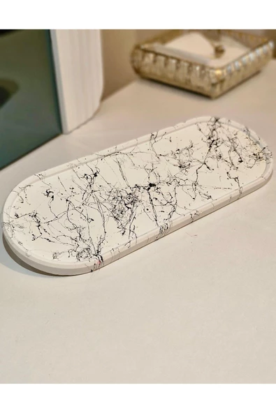 Mermer Desenli 3 lü Sunumluk Tabak Seti Dekoratif Obje Şık Görünüm, Tasarım Harikası - 5