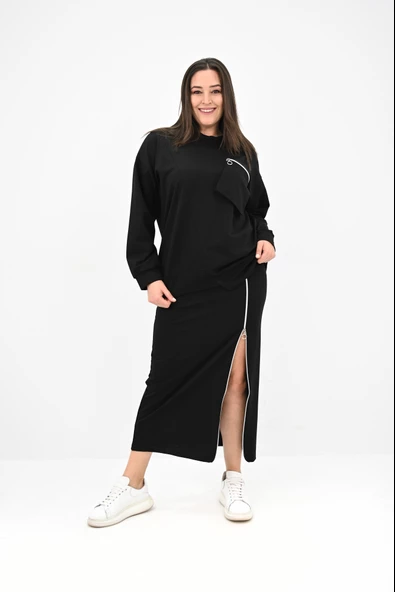 Kadın Büyük Beden Fermuar Detaylı Etek Takım 8159-25 - 2