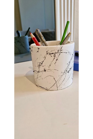 Mermer Desenli Dekoratif Masa Üstü ve Banyo Organizerliği, Kalemlik, Çok Amaçlı Düzenleyici - 2