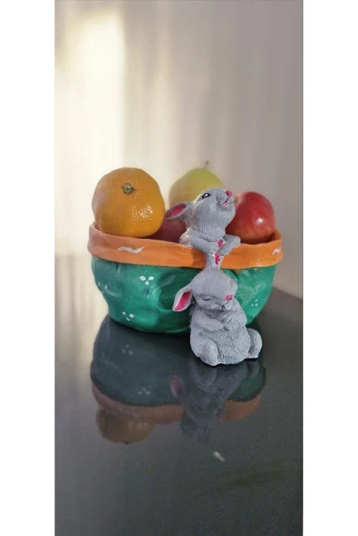 Tavşan Saksı, Sepet, Meyve Sepeti, Dekoratif Ürün, Sanat Eseri, Tamamen El İşçiliği Süs Eşyası - 2