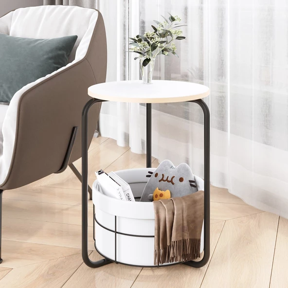 Eportatif Çantalı Orta Sehpa Yan Zigon Sehpa Beyaz 1558