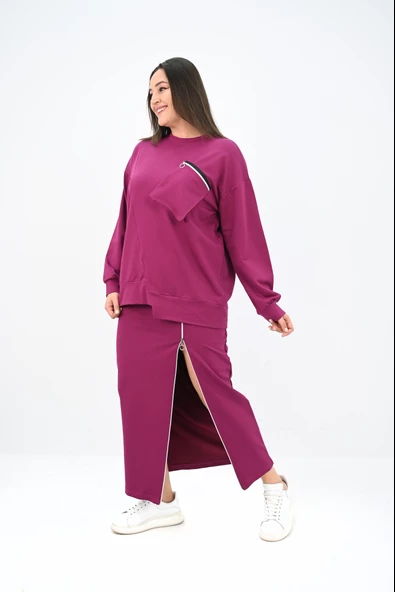 Kadın Büyük Beden Fermuar Detaylı Etek Takım 8159-25 - 11