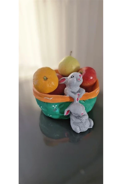 Tavşan Saksı, Sepet, Meyve Sepeti, Dekoratif Ürün, Sanat Eseri, Tamamen El İşçiliği Süs Eşyası - 4