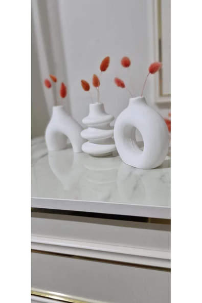 Minimal Vazo Set 3'lü Bohem Biblo Minyatür Dekoratif Dayanıklı Beton Set - 5